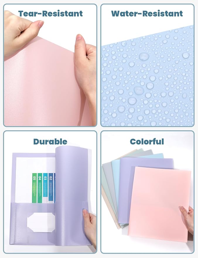 SUNEE Folders with Pockets, Plastic Folder with Pocket, Poly Folder - Image 3