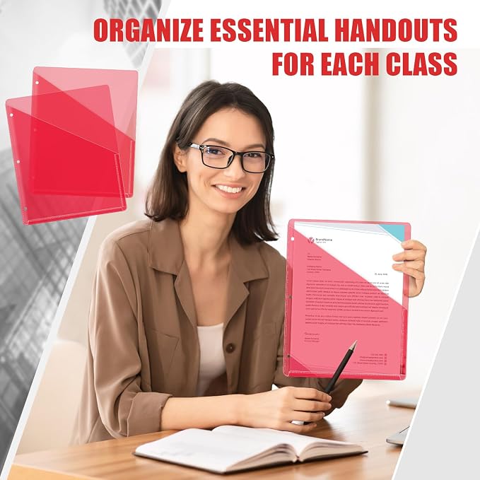 Seajan 100 Pcs Pocket Folders for 3 Ring Binder Clear Plastic Folders Sleeves - Image 5