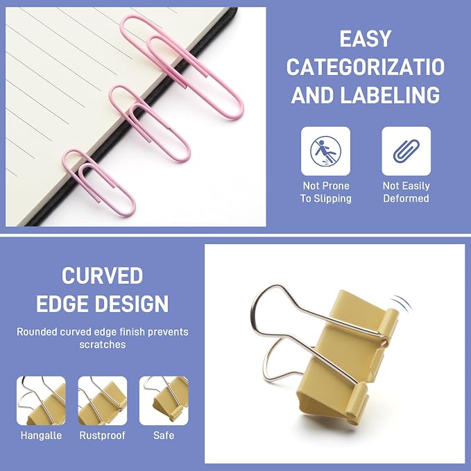240PCS Colored Assorted Size Paper Clips and Binder Clips, Paperclips Large - Image 4