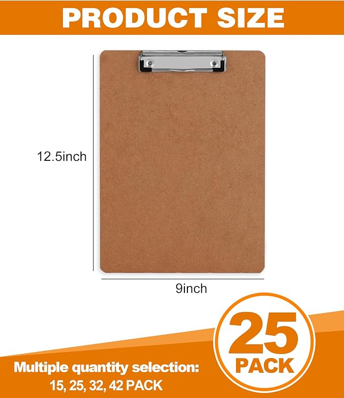 Clipboards, HERKKA 25 Pack Hardboard Office Clipboards Low Profile Clip - Image 2