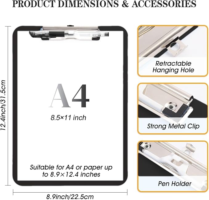 6 Pack Clipboards Bulk with Pen Holder, Thickened Nursing Clip Boards 8.5x11 - Image 3