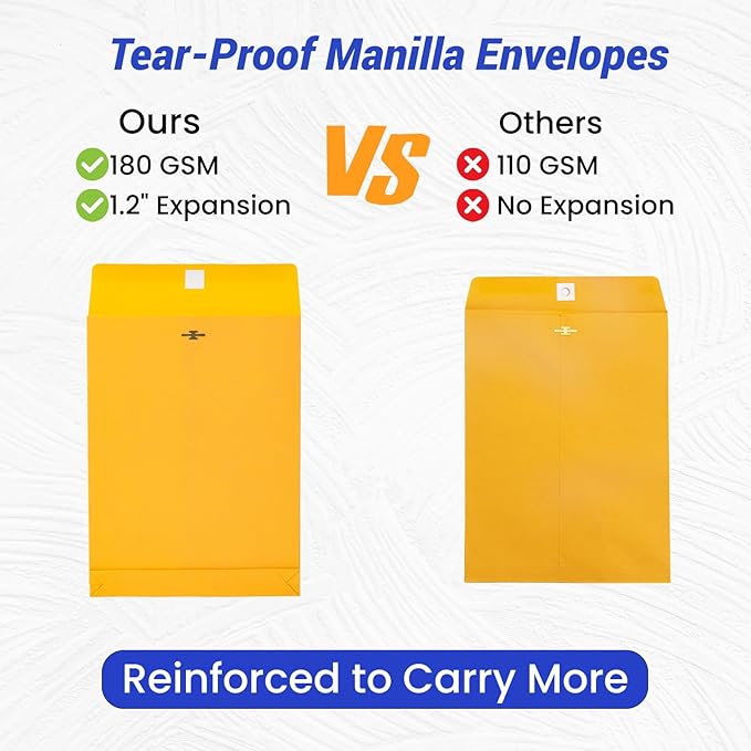 100 Pack Expandable Manilla Envelopes 9x12 - Image 4
