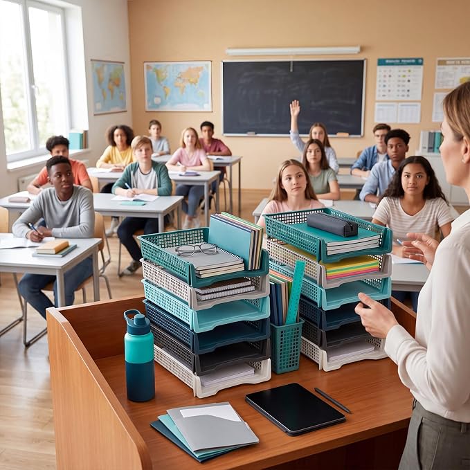Geetery Set of 6 Turn in Trays Classroom Plastic Trays - Image 6