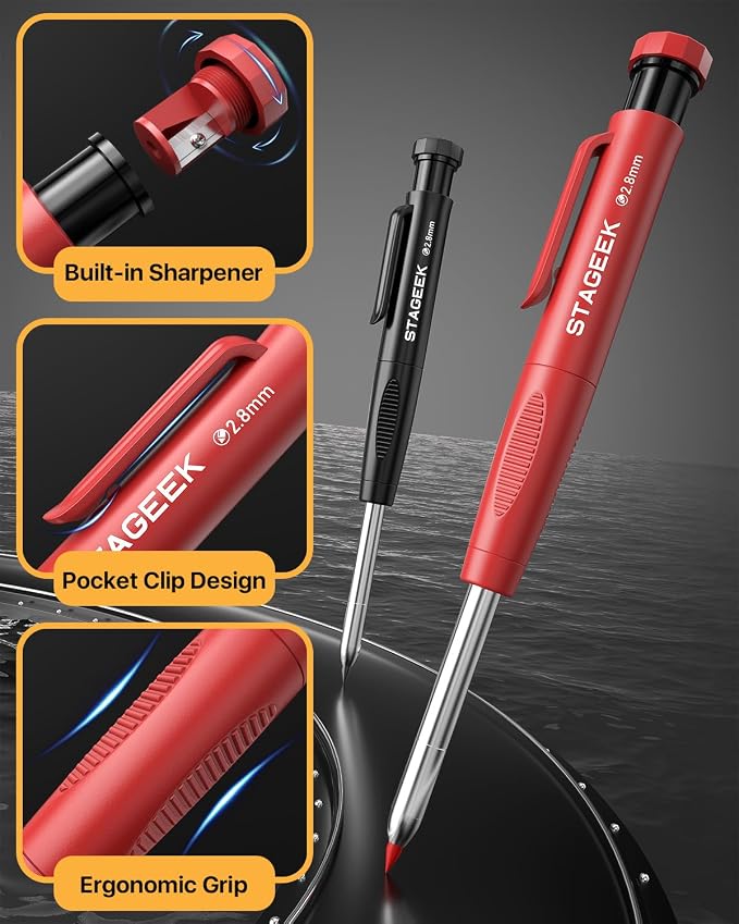 Carpenter Pencils with Sharpener, 2.8mm Mechanical Pencil Set with 26 Refills - Image 6