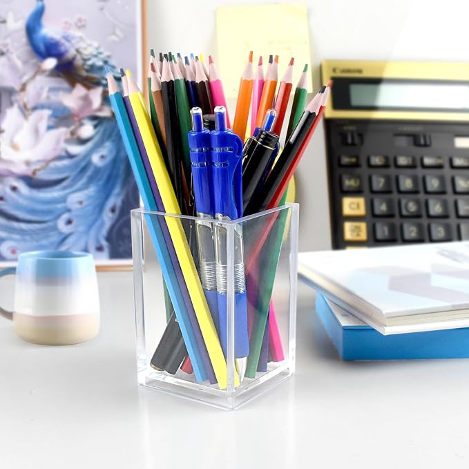 10 Pack Clear Acrylic Pen Holders, Pencil Cup Desk Organizers | Clear Acrylic - Image 2