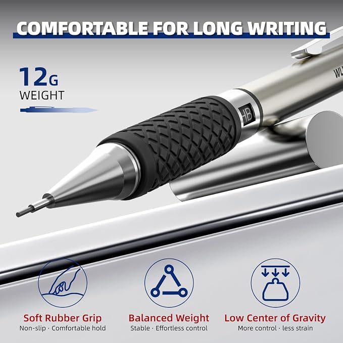 WUO 0.7mm Mechanical Pencil Set in Storage Case, 1 Eraser Pen, 12 Eraser Refills - Image 5