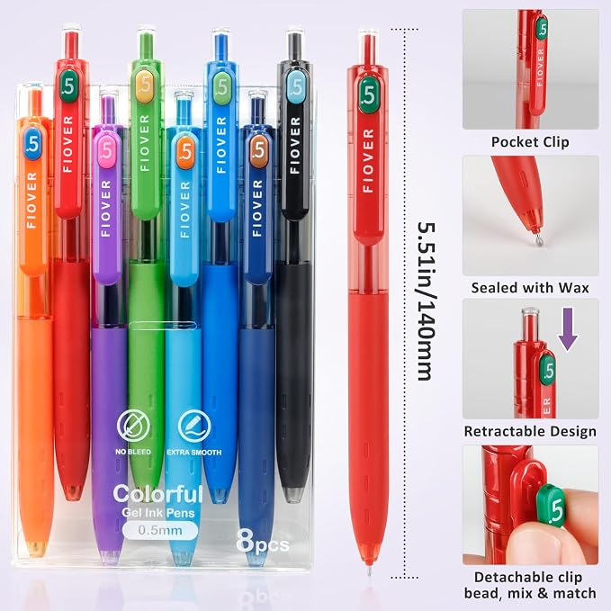 FIOVER Colored Gel Pens, 0.5mm Quick Dry Ink Fine Point Smooth Writing Colorful - Image 6