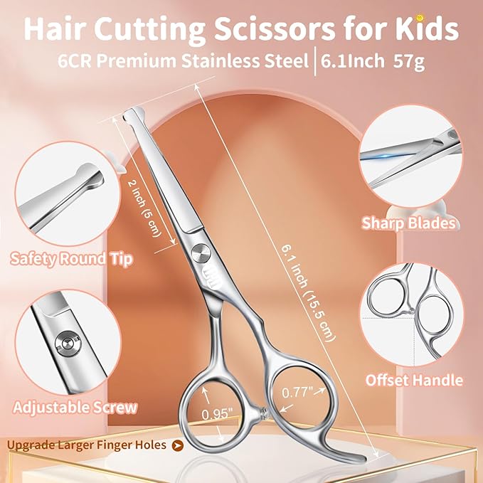 CIICII Kids Hair Cutting Scissors Shears Kit, Safety Round Tip Barber Haircut - Image 2