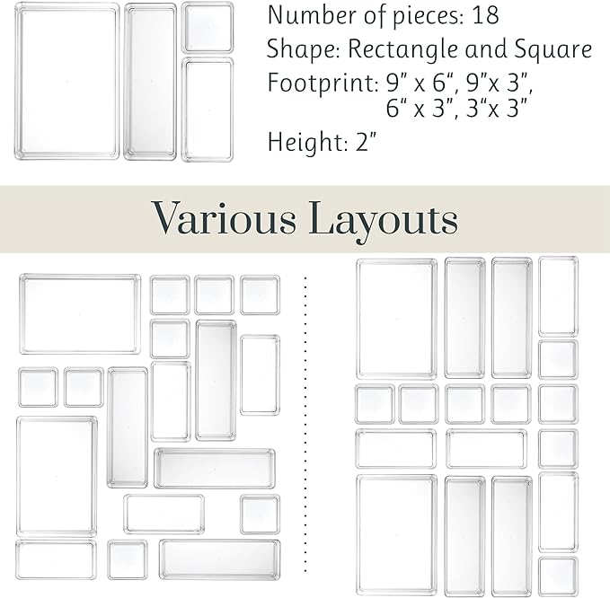 STORi SimpleSort 18-Piece Stackable Clear Drawer Organizer Set | Multi-size - Image 5