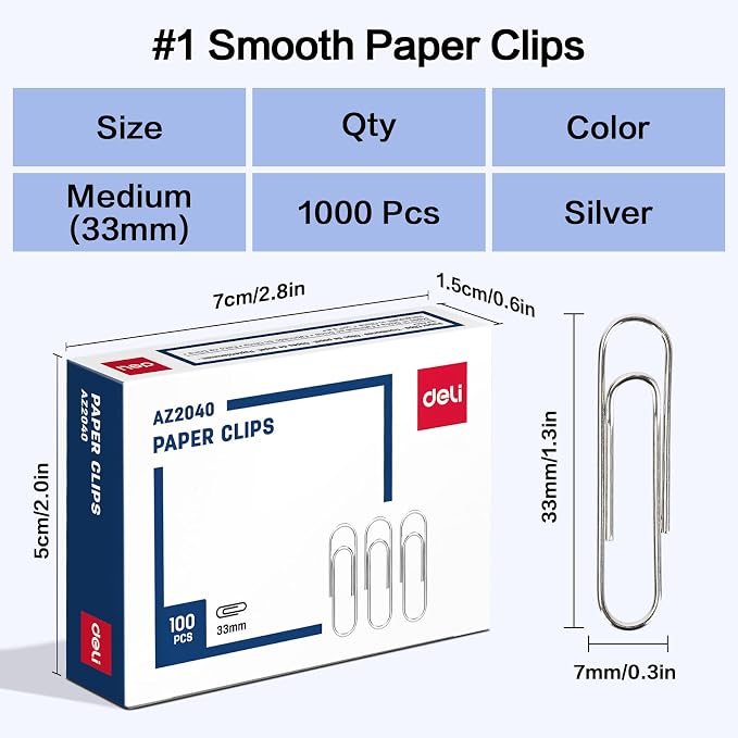 Deli #1 Smooth Paper Clips, 1000 Medium Paper Clips, 10 Boxes of 100 Each - Image 2