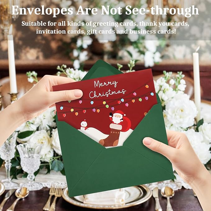 100 Pack Dark Green A7 Envelopes, Christmas Greeting Card Envelopes Self Seal - Image 5