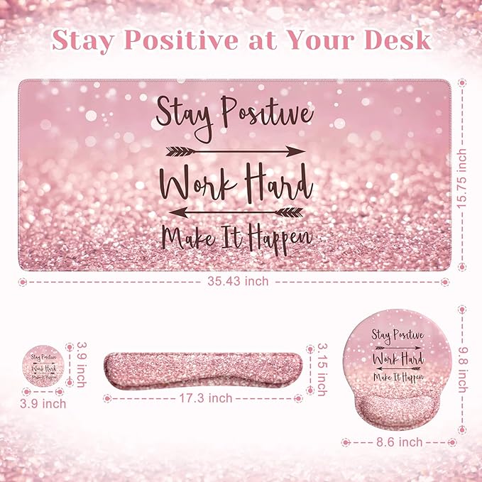 iCasso Mouse Pad, Large Pink Desk Mat Set, 4in1 XXL Mousepad + Keyboard Wrist - Image 2
