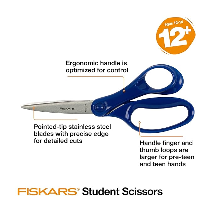 Fiskars 7" Student Scissors for Kids Ages 12-14, Scissors for School or Crafting - Image 3