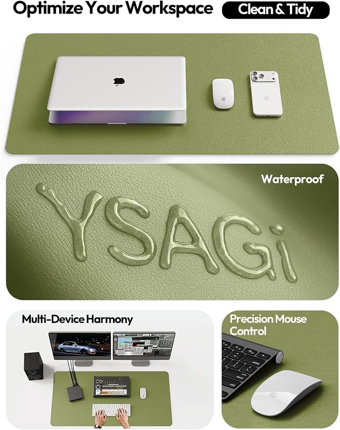 YSAGi Leather Desk Pad Protector, Office Desk Mat, Large Mouse Pad, Non-Slip PU - Image 8