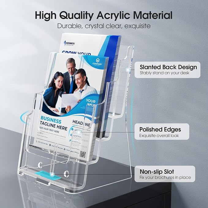 MaxGear 4 Tier Brochure Holder, 8.5 x 11, Removable Divider, 1 Pack | Clear - Image 4
