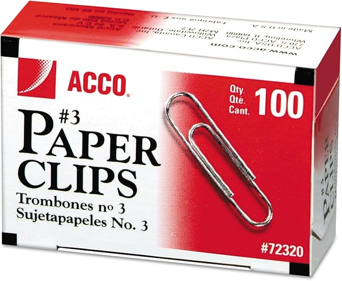 ACCO Economy #3 Paper Clips, Smooth Finish, 15/16 Inches Long, 1 Box of 100 by ACCO+Brands