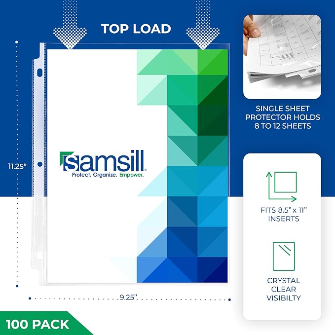 Samsill 100 Pack Sheet Protectors, 8.5x11 Inch Page Protectors - Image 2