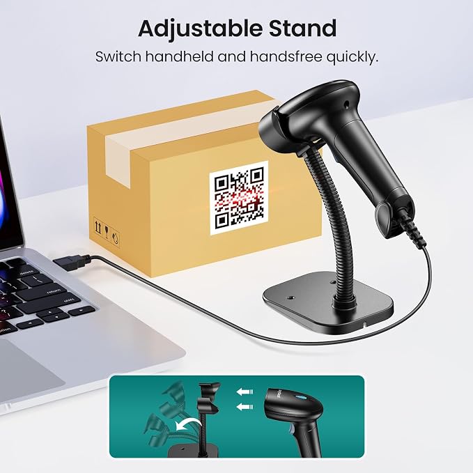 Barcode Scanner with Stand, USB Wired Inventory 2D 1D QR Code Scanner - Image 5