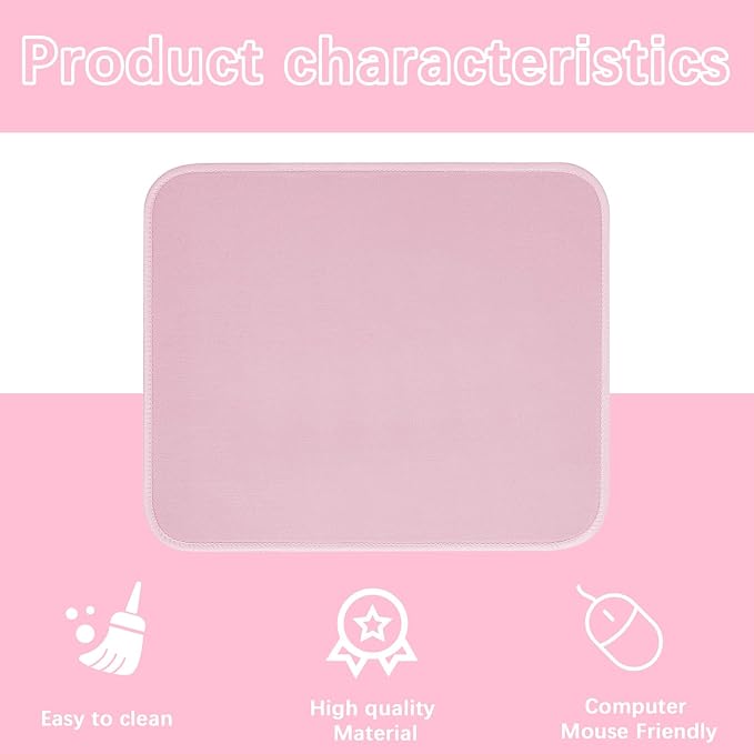 4 PCS Pink Mouse pad Bulk with Stitched Edge, 10.2x8.3inches 3mm Thickness - Image 7