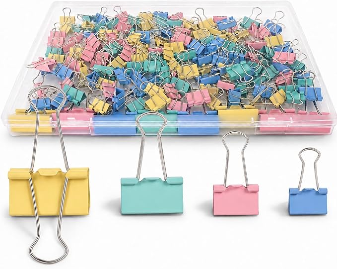180Pcs Colorful Binder Clips Assorted Size, Metal Paper Clips by Sopeiouo