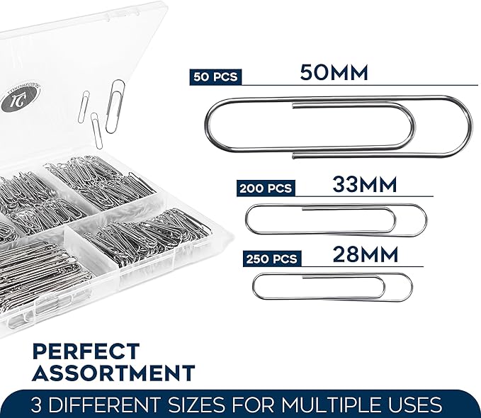 500 Pack Paper Clips by Luxurecourt 3 Assorted Sizes Silver Small & Large | - Image 2