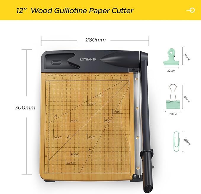 12'' Wood Guillotine Paper Cutter, Heavy Duty Wood Base Paper Trimmer - Image 6