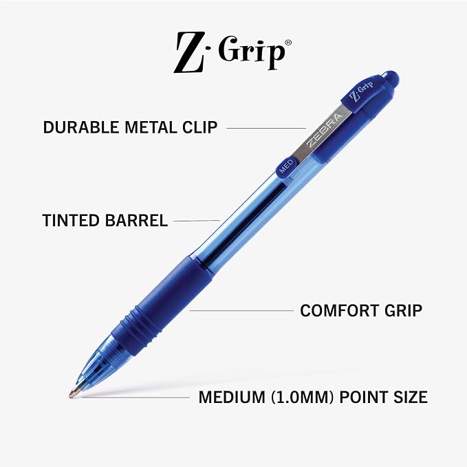 Zebra Pen Z-Grip Retractable Ballpoint Pen, Smooth-Flowing Blue Ink, 1.0mm - Image 3