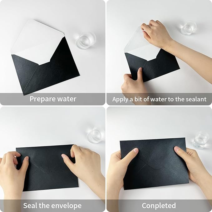 YINUOYOUJIA 50 PCS Pearl Black Envelopes A7, 5 x 7 Black Shimmer Envelopes - Image 3