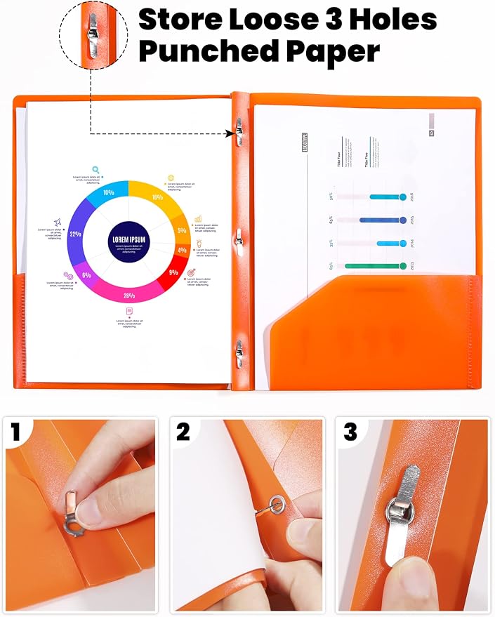 SUNEE 2 Pocket Folders with Prongs Plastic Folders with Pockets and Prongs Fit - Image 4