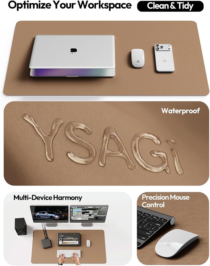 YSAGi Leather Desk Pad Protector, Office Mat, Large Mouse Pad, Non-Slip PU - Image 8