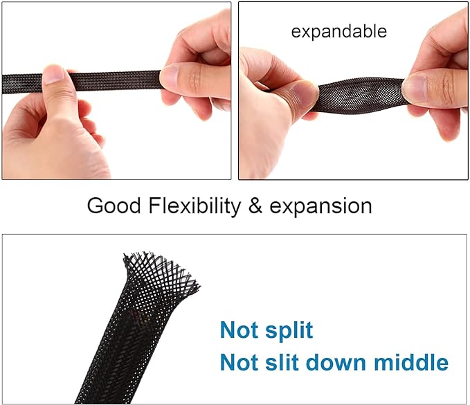 100ft - 1/4 inch PET Expandable Braided Sleeving – Black – Alex Tech Braided - Image 5