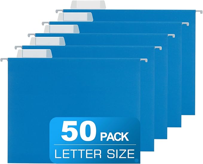 Blue Hanging File Folders, 50 Packs Reinforced Hanging Folders, Designed by Unknown