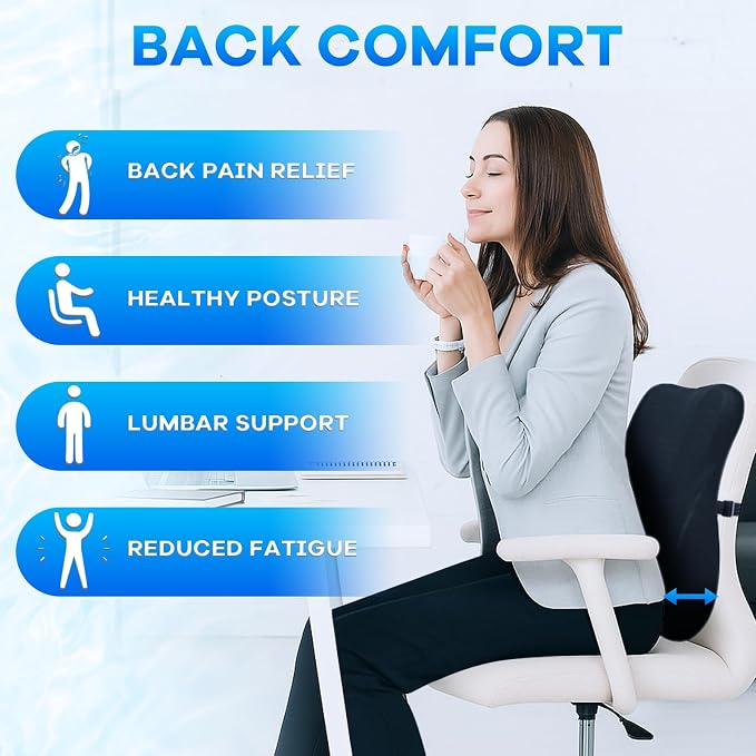 Memory Foam Seat Cushion & Plush Velvet Lumbar Support Pillow Set, Comfort - Image 6