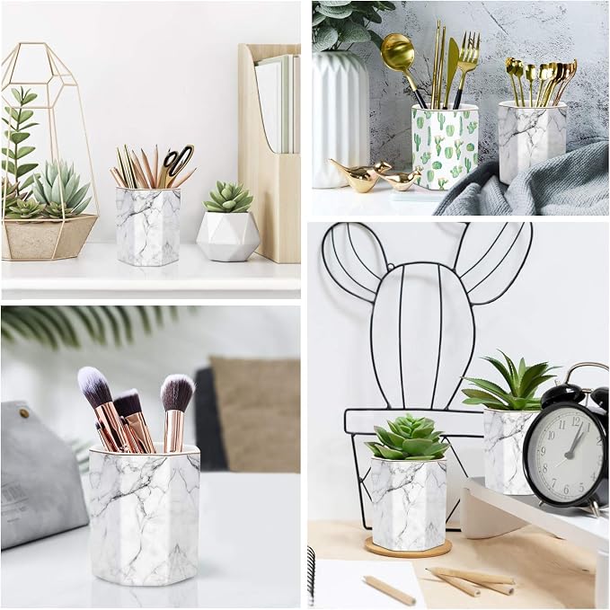 Pen Holder, Stand for Desk Pencil Cup for Girls Kids Durable Ceramic Desk - Image 2