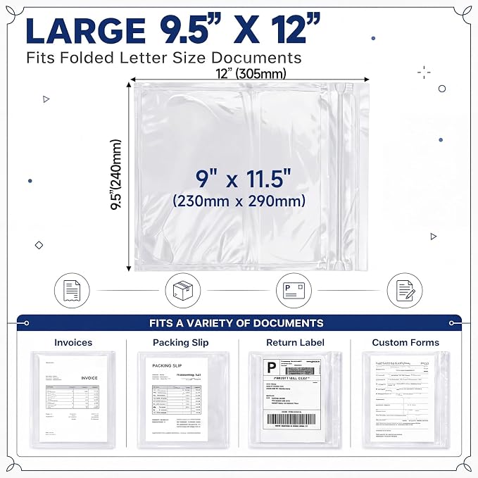 Glenmal 250 Pcs 9.5" x 12" Resealable Packing List Envelopes Clear - Image 2