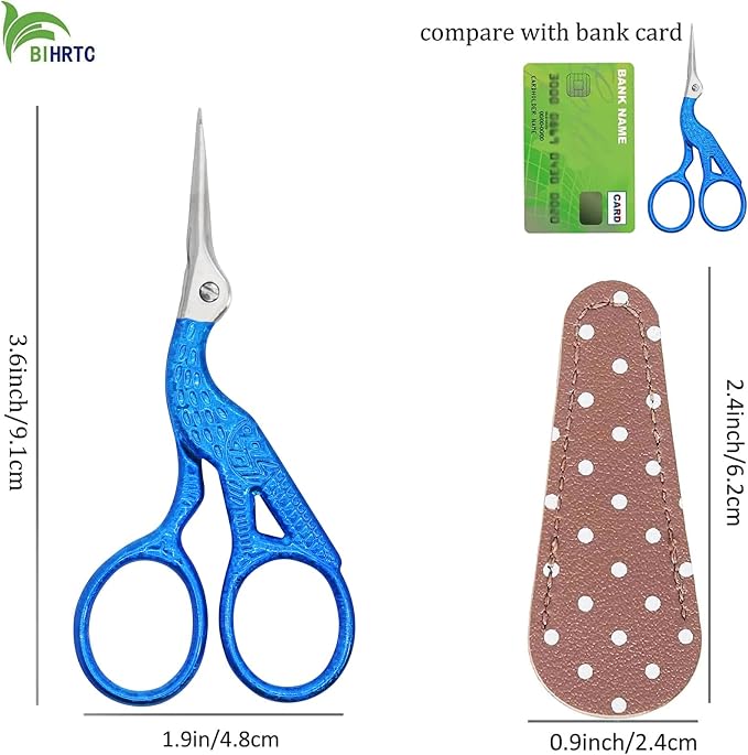 BIHRTC 3.6Inch Embroidery Vintage Stork Scissors Sharp Tip Stainless Steel - Image 2