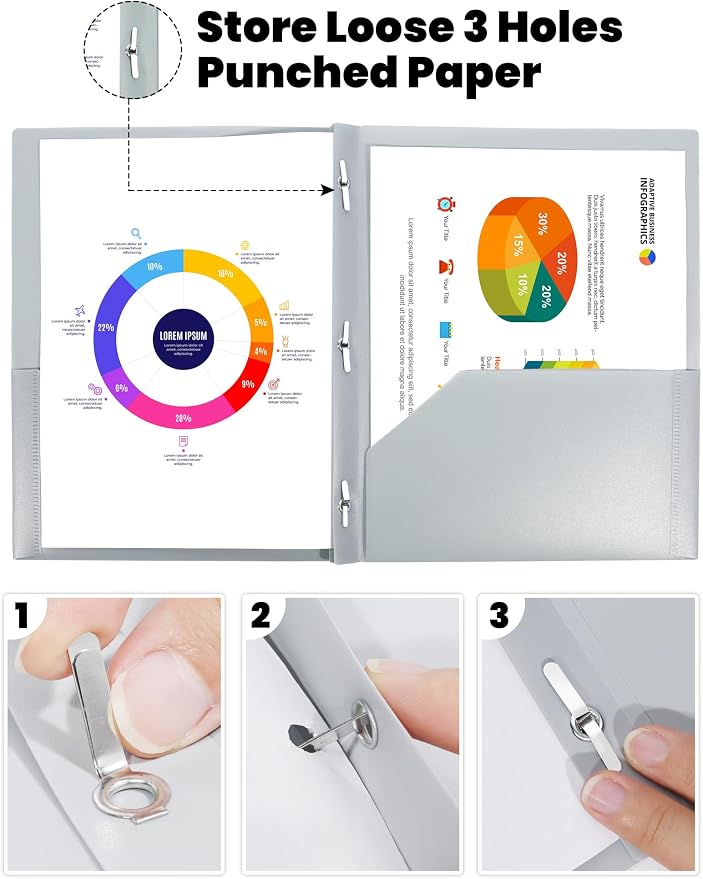 SUNEE 2 Pocket Folders with Prongs Plastic Folders with Pockets and Prongs Fit - Image 3