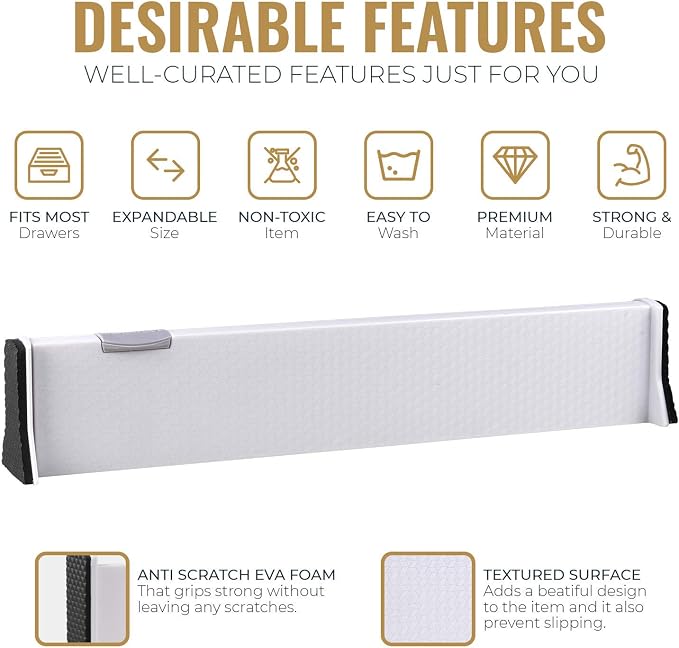 RAPTUROUS Adjustable Drawer Dividers, 2.5" Tall, Expandable 13-22", Non-Slip - Image 4
