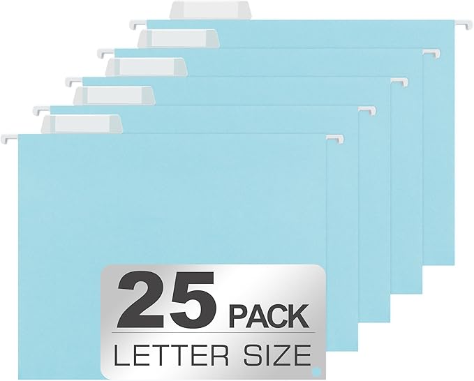 25 Packs Hanging File Folders, Light Blue Hanging File Folders Letter Size by Unknown