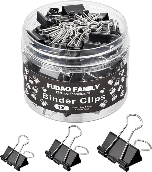 100pcs Binder Clips Assorted Sizes, Mini 3 Sizes by FUDAOFAMILY