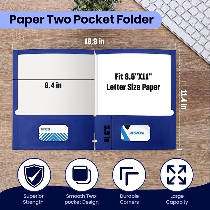 BIBRADAA® 50 Packs Blue Two Pocket Folders Surface - Image 2
