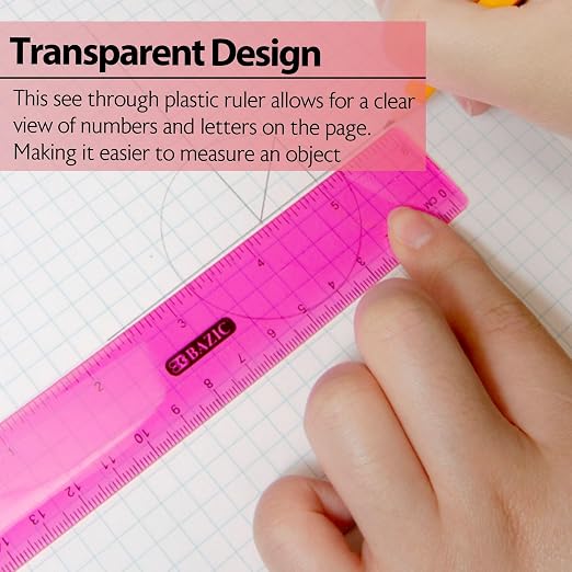 BAZIC Products 6 in Clear Plastic Ruler, Inch & Metric, 3 Pack, 24-Box | Three - Image 5