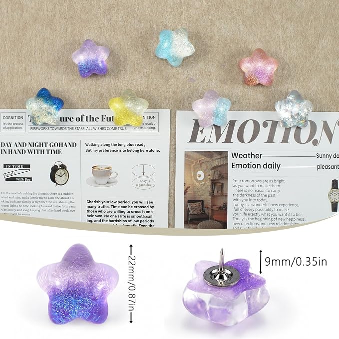 36 Colored Cute Star Push Pins, Decorative Push Pins Thumbtacks - Image 2
