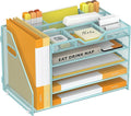 5 Tier Paper Letter Tray with File Holder and 3 Drop-in Pen Holders, Mesh Desk by OrgMate