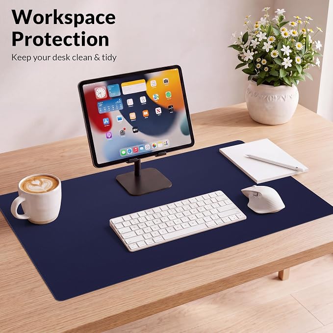 AFIING Cork Desk Mat, Sapphire Blue, 35.4" x 17" | Natural Cork & PU Leather - Image 8