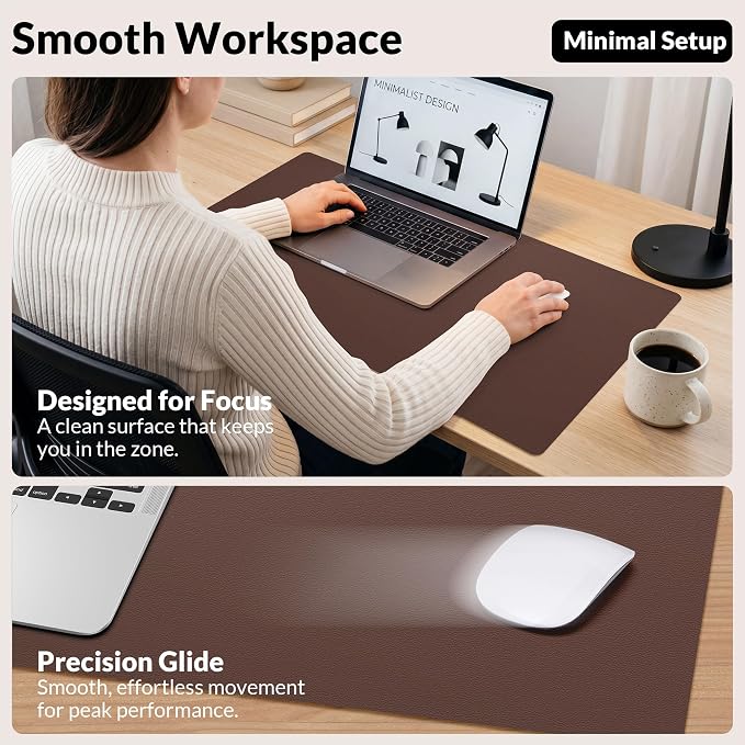 AFIING Leather Desk pad Protector, 35.4" x 17", Desk mat | Dual-Sided Cork & PU - Image 5