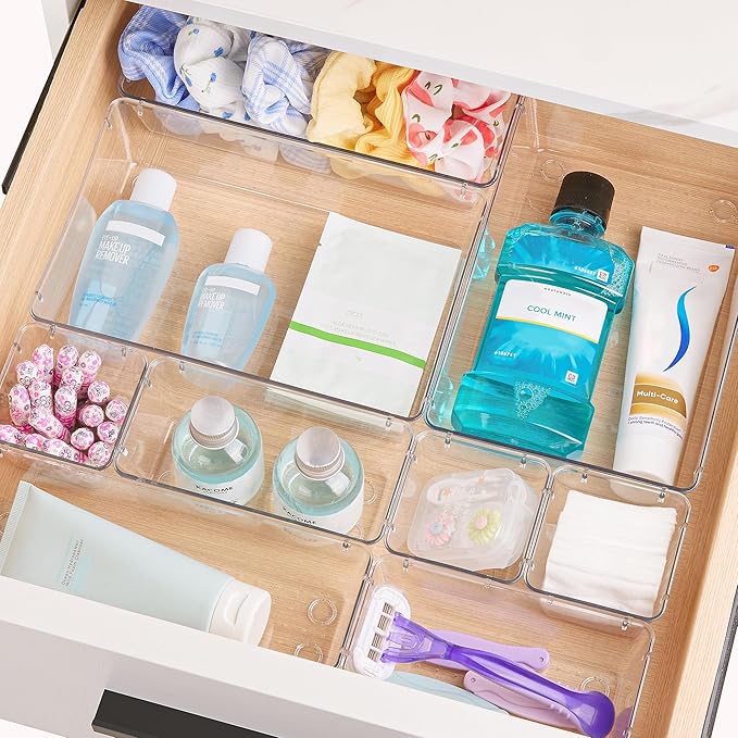 Vtopmart 15 PCS Clear Plastic Drawer Organizers Set, 4-Size Versatile Bathroom - Image 3