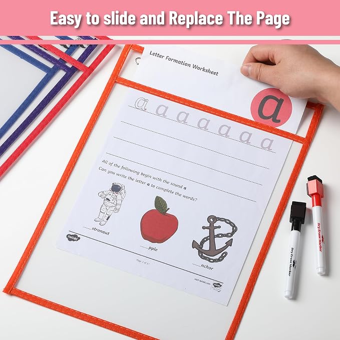 Mr. Pen- Reusable Dry Erase Pocket Sleeves, 6 Pack, Colorful | Clear Plastic - Image 5