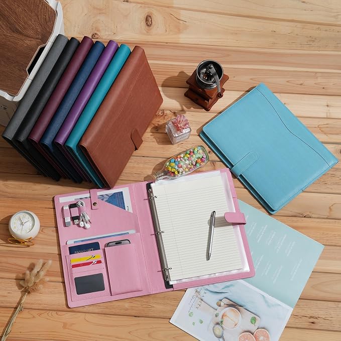 Wonderpool A4 PU Leather Portfolio Holder Ring File Document Case - Image 5