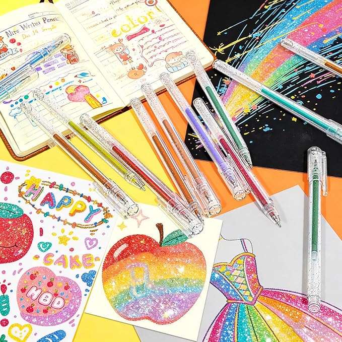 100 Colors Glitter Gel Pens, Colored Sparkle Metallic Gel Ink Pens, Coloring - Image 4